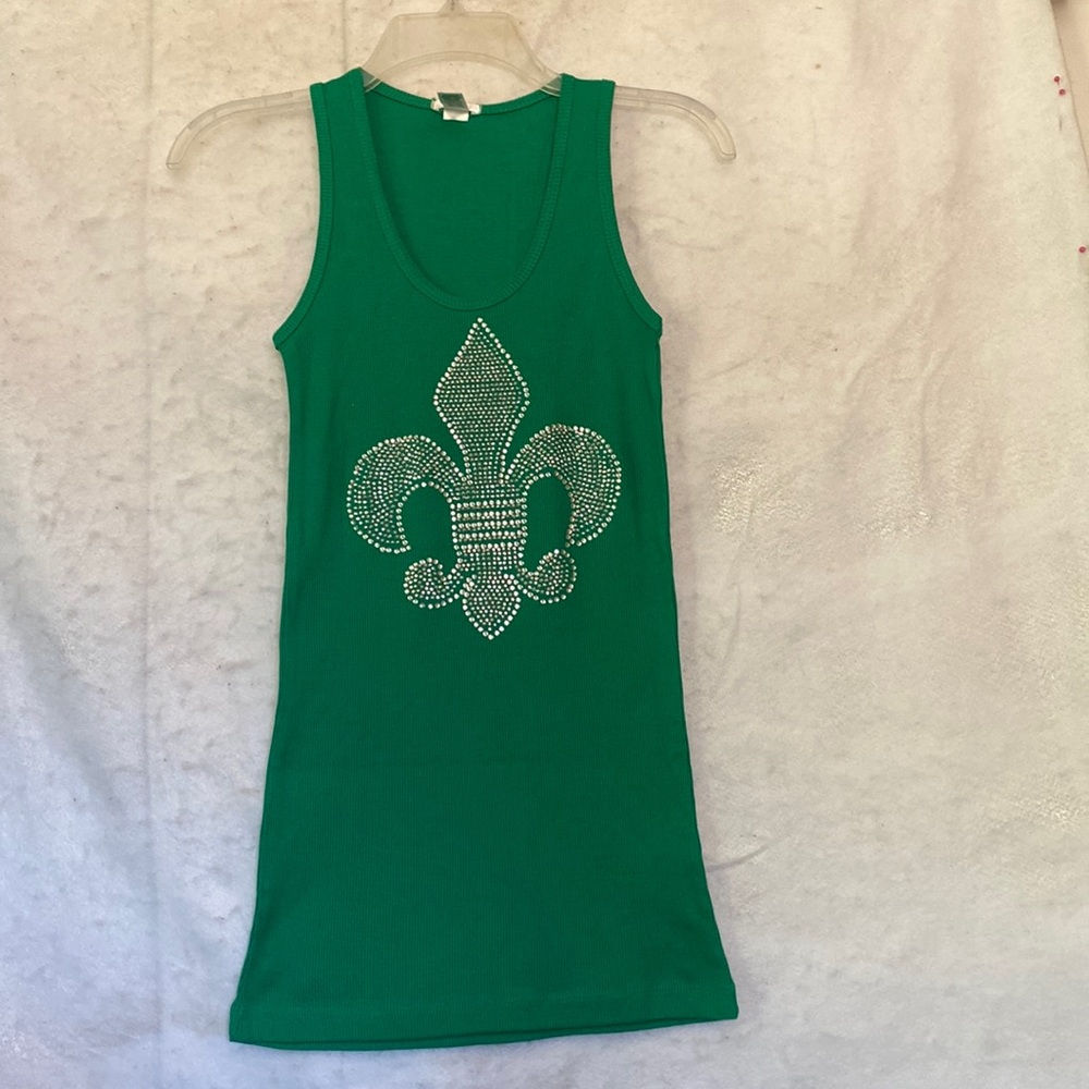 Kelly Green Rhinestone Fleur De Lis Tank Top